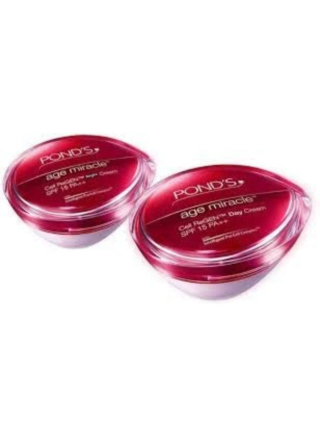 بوندز كريم بوندز إيج ميراكل لتجديد خلايا البشرة النهاري مع عامل حماية من الشمس SPF15 PA++ وكريم الليل ذو المفعول العميق (50*2) - Image 1